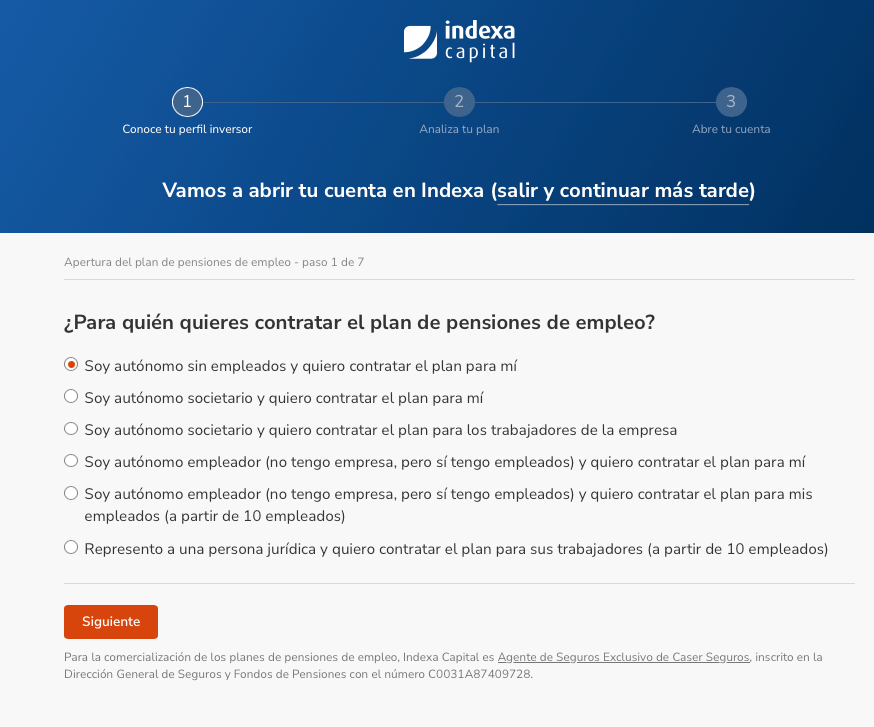 Plan de pensiones indexa Paso 2. Perfil
