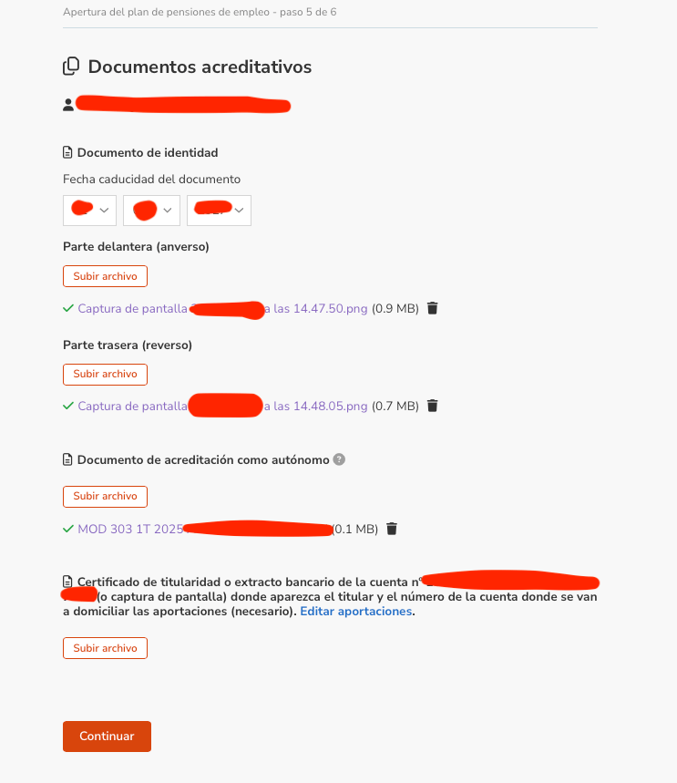 Plan de pensiones indexa Paso 6. Subir documentos