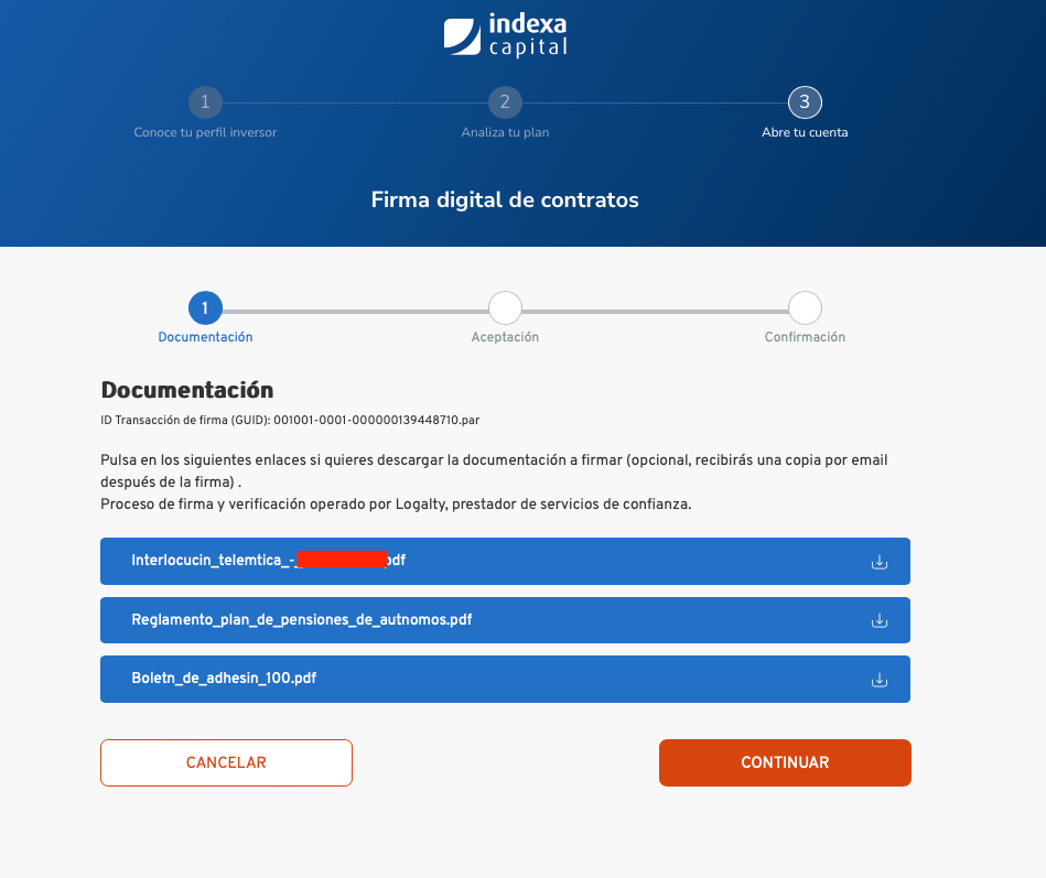 Plan de pensiones indexa Paso 7. Firma digital