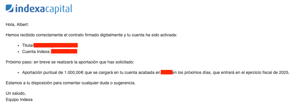 Plan de pensiones indexa Paso 8. Email